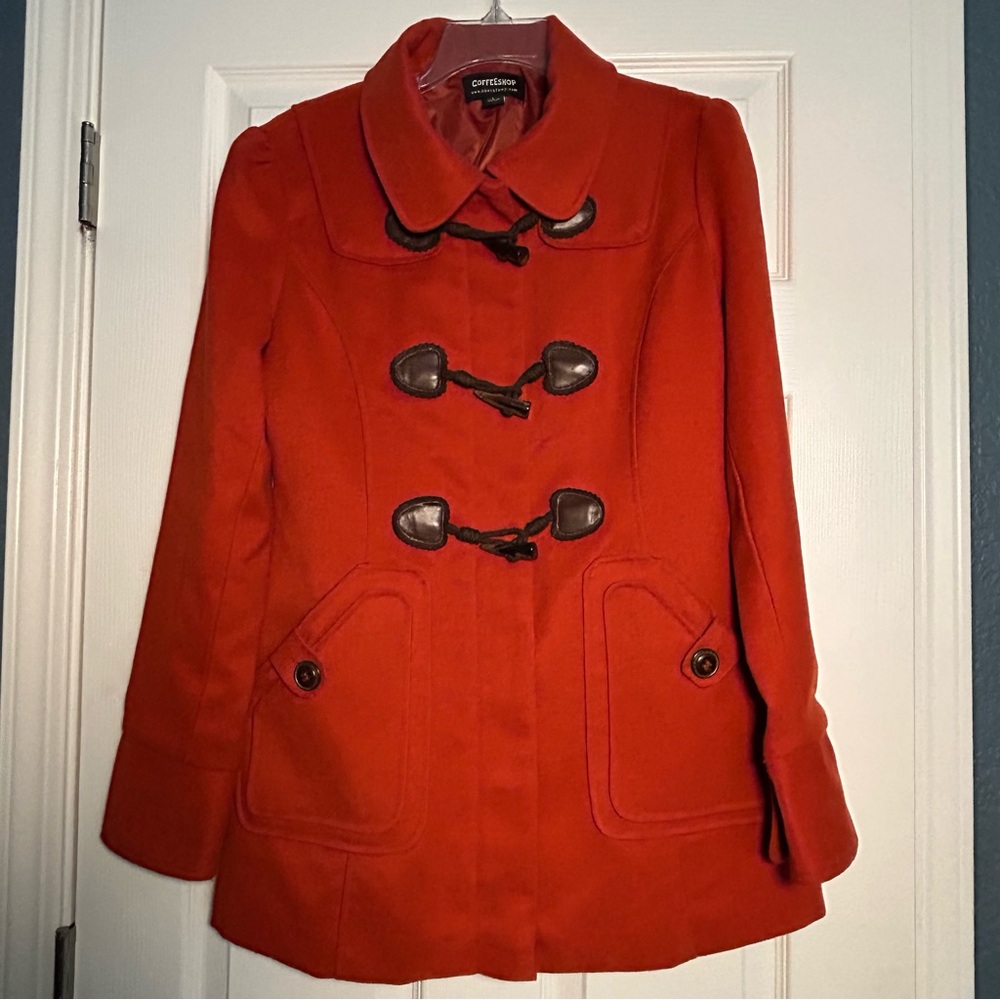 CoffeeShop Corduroy Style Duffle Coat Women’s Large Red Toggle Zip Warm Jacket